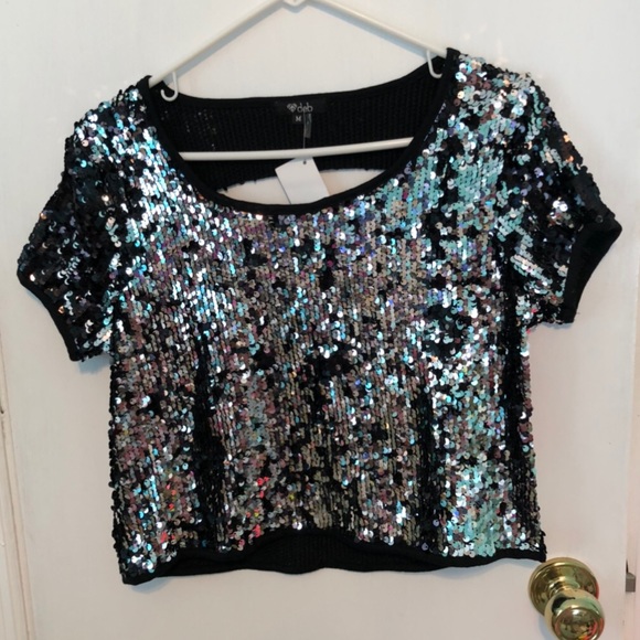 Sequin Silver Crop Top Size M - Picture 1 of 3